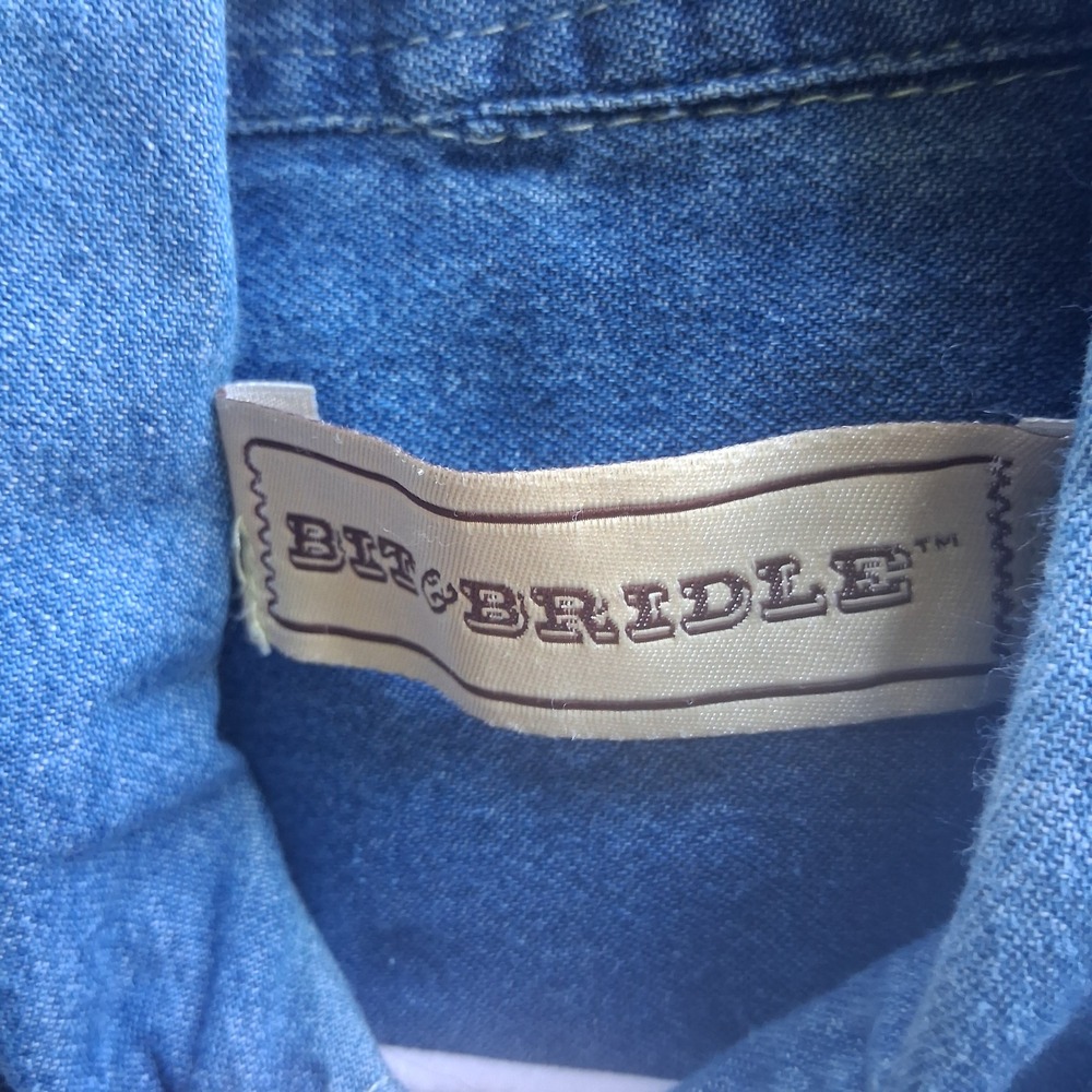 Bit &‎ Bridle Denim Women's Large Shirt Short Sleeve Pearl Snap Western Pockets - Picture 4 of 8